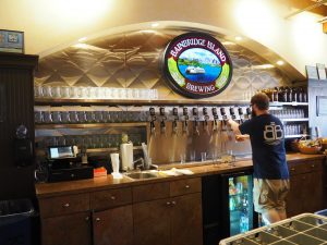 A row of tap handles at Bainbridge Island brewing