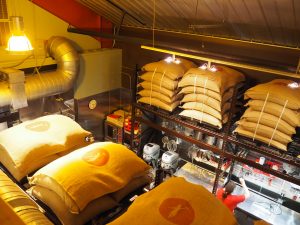 Burlap bags of coffee beans at Storybook Coffee