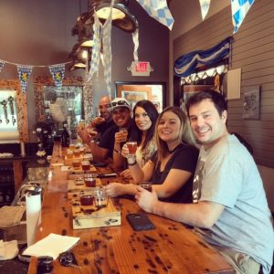 Beer drinkers at a brewery