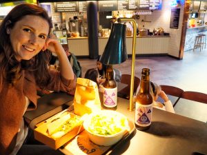 Caitlin at a food court in Sweden.