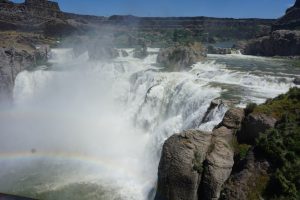 A double rainbow over a giant waterfall.