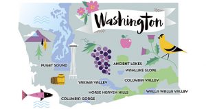 Cartoon map of Washington state.