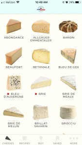 Screenshot of the Cheeses of Europe app.