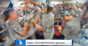 Kenley Jansen takes the bottle straight to his teammate's head. Photo credit: FS1