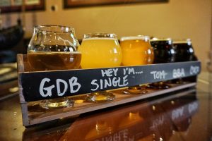 Flight of beer on table