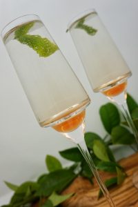 Close up view of the glasses with the cocktails.