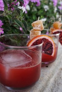 Close up of the cocktail and garnishes.