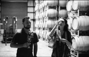 Tucker and Megan in the Beckmen barrel room.