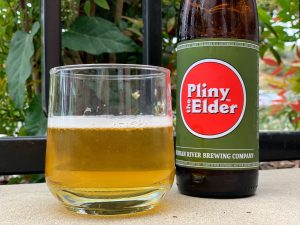 Close up of Pliny the Elder beer label.