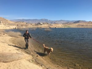 Caitlin and Oakley at the shore of Lake Isabella.