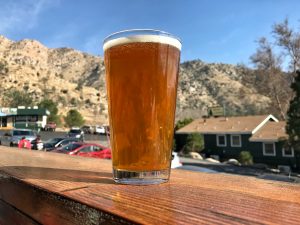 A pint of Kern River Brewing beer on their outdoor patio. 