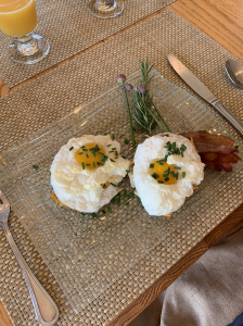 Cornish baked eggs for breakfast.