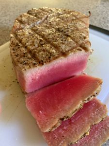 Sliced ahi after grilling