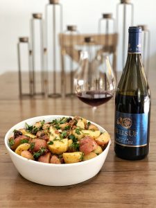 Potato salad and bells up Titan pinot noir