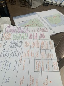 Photo of color coded study guides and maps of wine regions.