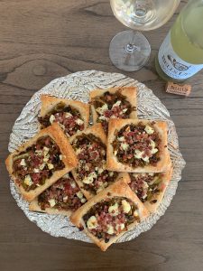 Arial view of the Tartines and Pinot Blanc wine.